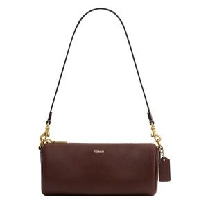 New Coach Brown Leather Barrel Shoulder Bag with Gold Hardware